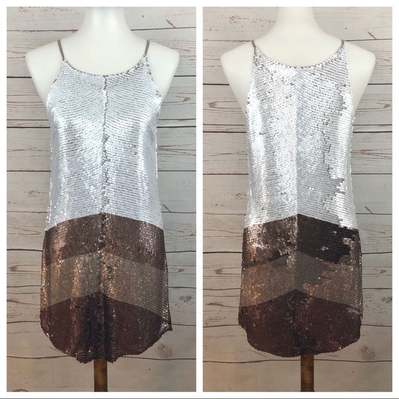 Parker Metallic Sequin Chevron Shift Dress - Picture 1 of 8